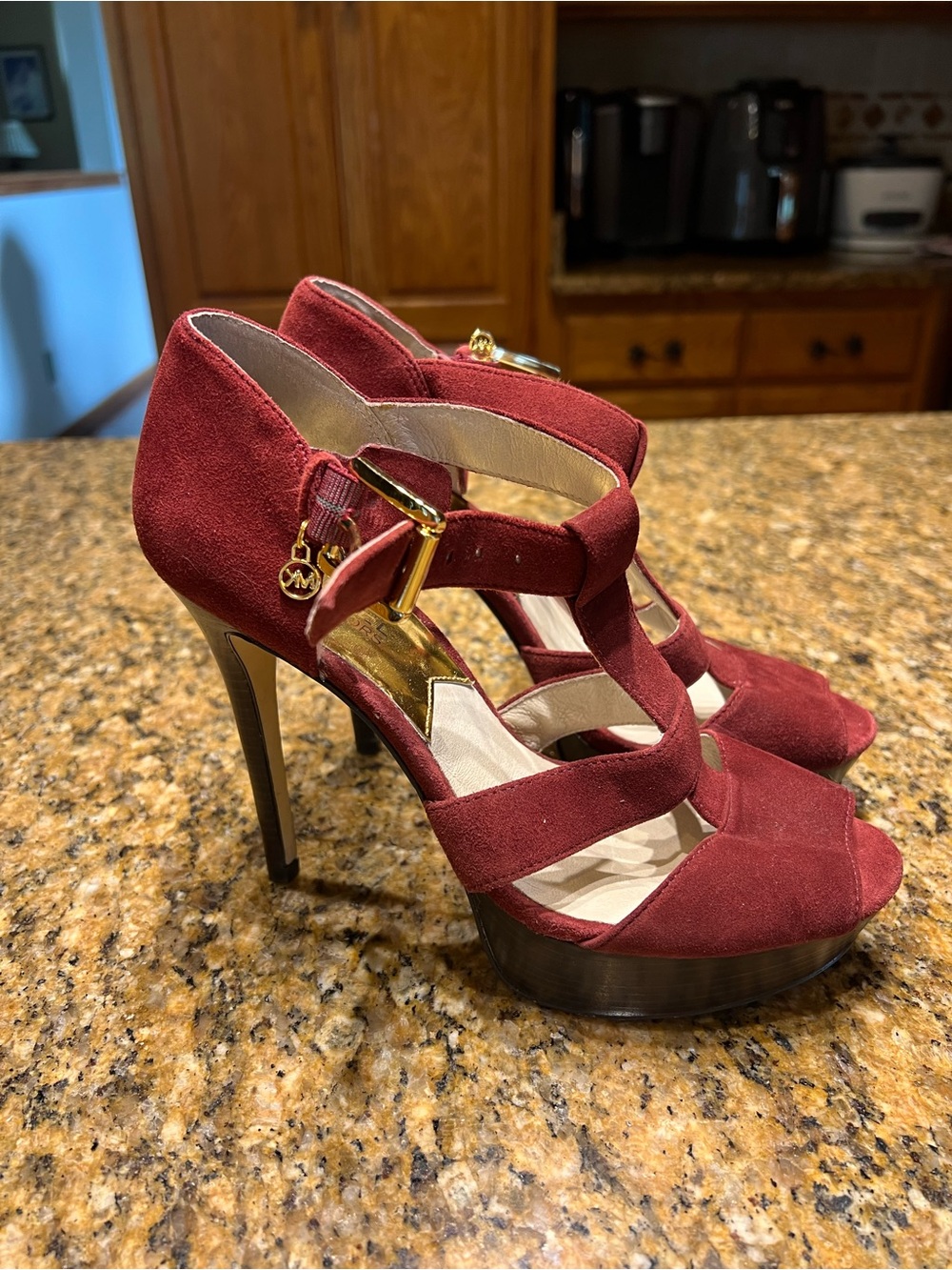 MICHAEL Michael Kors Burgundy Suede Strappy Platform Heels